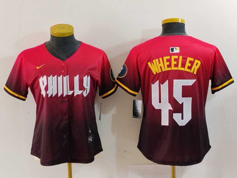 Womens Philadelphia Phillies #45 Zack Wheeler Red 2024 City Connect Limited Jersey